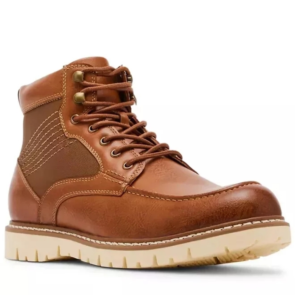 Brown High-Top Boots with Rugged Sole and Lace-Up Closure